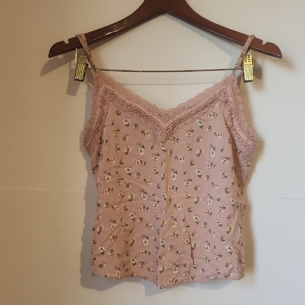 Hollister Dusty Pink Floral Lace-Trim Cami